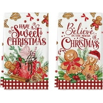 SOME THING Hot Coco Xmas Gingerbread Have A Sweet Christmas Kitchen Towels Dish Towels, 18x26 Inch Daily Seasonal Winter Decoration Hand Towels Set of 2