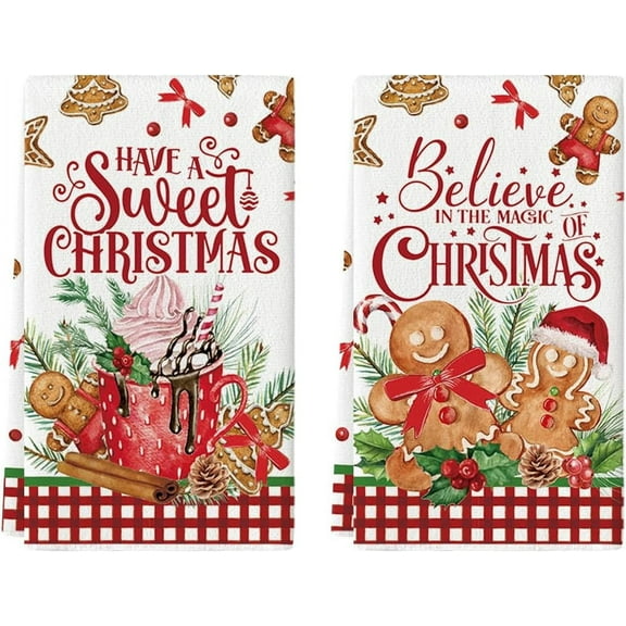 luyaa Hot Coco Xmas Gingerbread Have A Sweet Christmas Kitchen Towels Dish Towels, 18x26 Inch Daily Seasonal Winter Decoration Hand Towels Set of 2