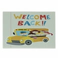 thumbnail image 1 of School Bus Cutting Board, Welcome Back Typography Children Looking out on Their Way to Learning Cartoon, Decorative Tempered Glass Cutting and Serving Board, in 3 Sizes, by Ambesonne, 1 of 2
