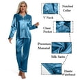thumbnail image 4 of DAKIMOE Sleepwear Womens Silky Satin Pajamas Set Long Sleeve Nightwear Loungewear, Peacock Blue, XXL, 4 of 9
