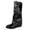 Black, variant on Fold Over Boots for Women Knee High Shark Boots Buckle Strap Decor Round Toe Low Heel Wide Calf for Fall Winter