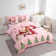 thumbnail image 4 of Manfei Girly Pink Christmas Bedding Comforter Set 7 Pieces for Child, Bowknot Monogrammed P Full Bedding Set, Kawaii Xmas Tree Reversible Fitted Sheet Flat Sheet, Luxury Bedroom Decor, 4 of 8
