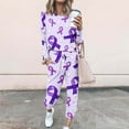 thumbnail image 2 of Black and Friday Deals,Trendy Two Piece Outfits for Women Sweatsuits Breast Cancer Awareness Series Clothes Long Sleeve Top Sweatpant Sets (XL, Purple), 2 of 5
