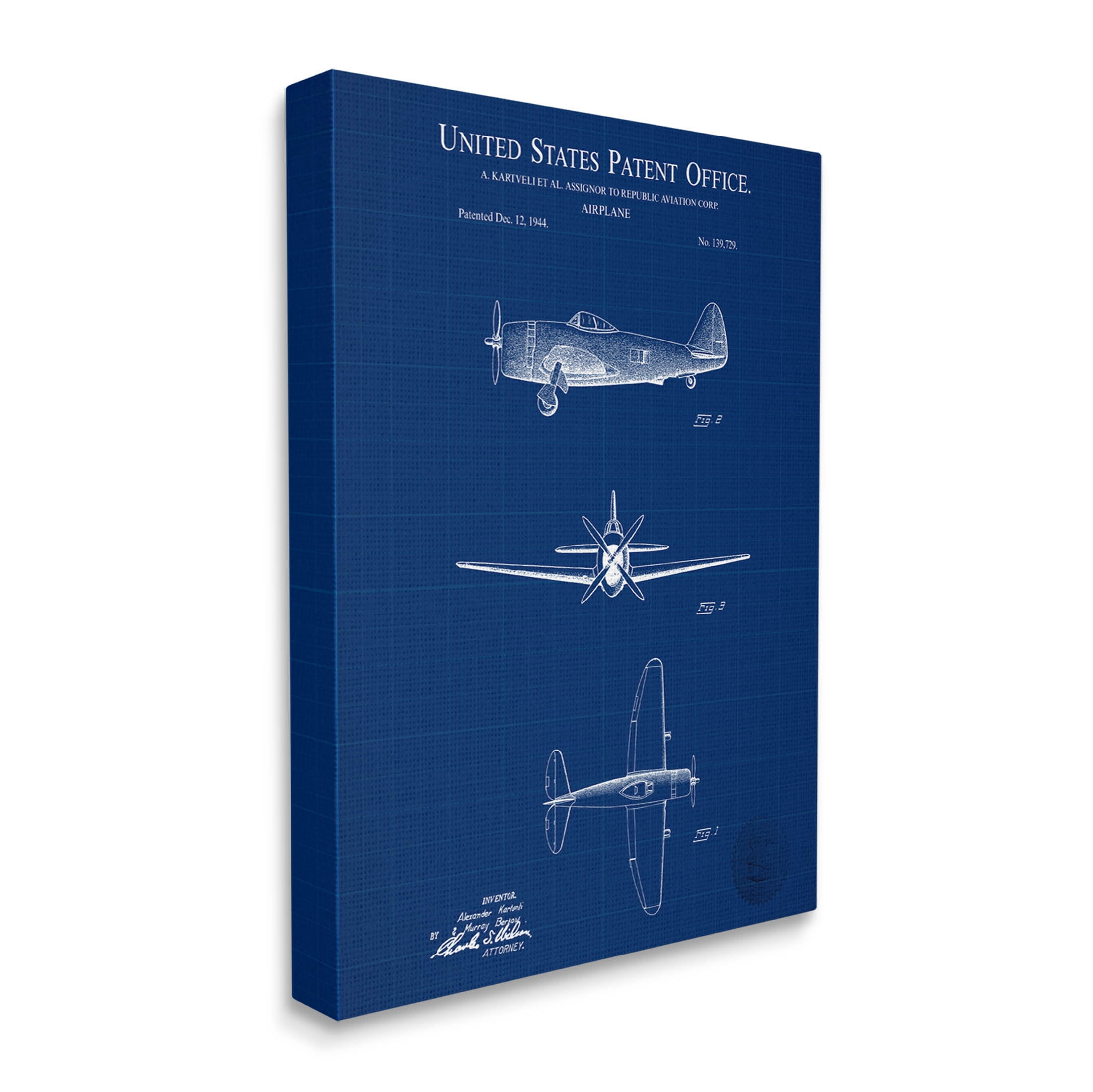 Stupell Industries Detailed US Airplane Blueprint Graphic Art Gallery Wrapped Canvas Print Wall Art, Design by Karl Hronek