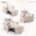 thumbnail image 3 of Ebello 3-in-1 Sleeper Sofa Bed, Corduroy Convertible Pullout Futon Couch with Adjustable Backrest, Phone Holders & USB Ports for Apartment, Small Space, 1-Seat(Beige), 3 of 11