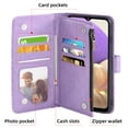 thumbnail image 4 of Compatible with Samsung Galaxy A32 5G 2021 6.5 inch Wallet Phone Case and Tempered Glass Screen Protector Flower Faux Leather Flip Credit Card Holder Stand Zipper Cell Cover for M32 SM-A326U Purple, 4 of 9