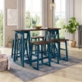 thumbnail image 1 of 5-Piece Counter Height Dining Set,Rustic Wooden Console Table Set with 4 Stools,Double-Layer Legs & Cross Design Legs,Space-Saving Set for Dining Room Small Places (Walnut+Blue), 1 of 5