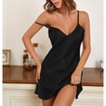 thumbnail image 2 of Camisón de lencería de satén con tirantes finos, cuello en V, línea A, vestido de dormir de seda de hielo para mujer, 2 of 6