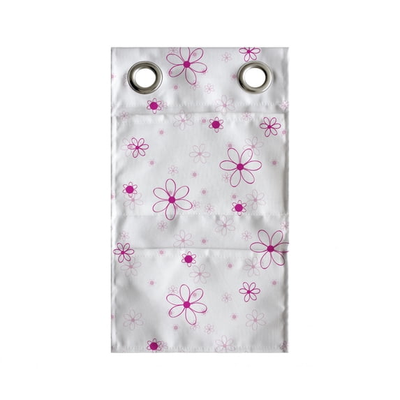 Cartoon Hanging Pocket Organizer, Pattern with Flowers Simple Classic Art Springtime Garden Cheerful, Printed Polyester Storage Bag with Pockets, 9" x 27", Magenta Fuchsia White