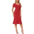 thumbnail image 4 of INSPIRE CHIC Vestido de Sheath para Mujeres, Vestido de Cóctel de Fiesta, Estilo Vintage de los Años 50, Decoración de Botones, Vestido Midi de Sirena con Volantes, Rojo, 4 of 6