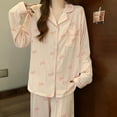 thumbnail image 6 of Pink Bow Tie Design Pajamas for Women Long Sleeve Top & Elastic Waist Pants Pajamas Set Casual Home Wear Sleepwear, 6 of 7