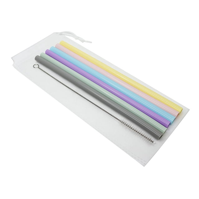 GOOHOCHY 6 pajitas de silicona para zumo, leche, té, cóctel, tubo recto, respetuoso con el medio ambiente, reutilizables, con cepillo de limpieza y bolsa.