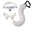 thumbnail image 4 of Conjunto de orejas y cola falsas para cosplay, collar con cascabeles, tocado Blanco, 4 of 9