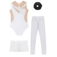 thumbnail image 4 of Miutii Kids Girls Sparkly Sleeveless Gymnastic Leotard Ballet Dance Unitard with Gym Shorts Leggings Hair Scrunchies White 12, 4 of 5