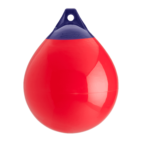 Polyform Mooring Buoy 02-106-399 A-3 Red W/Bar Code; 17 Inch Diameter x 23 Inch Length; 1-1/8 Inch Rope Eye Diameter; Red; PVC; With Bar Code; For Boats 40 Feet To 50 Feet In Length