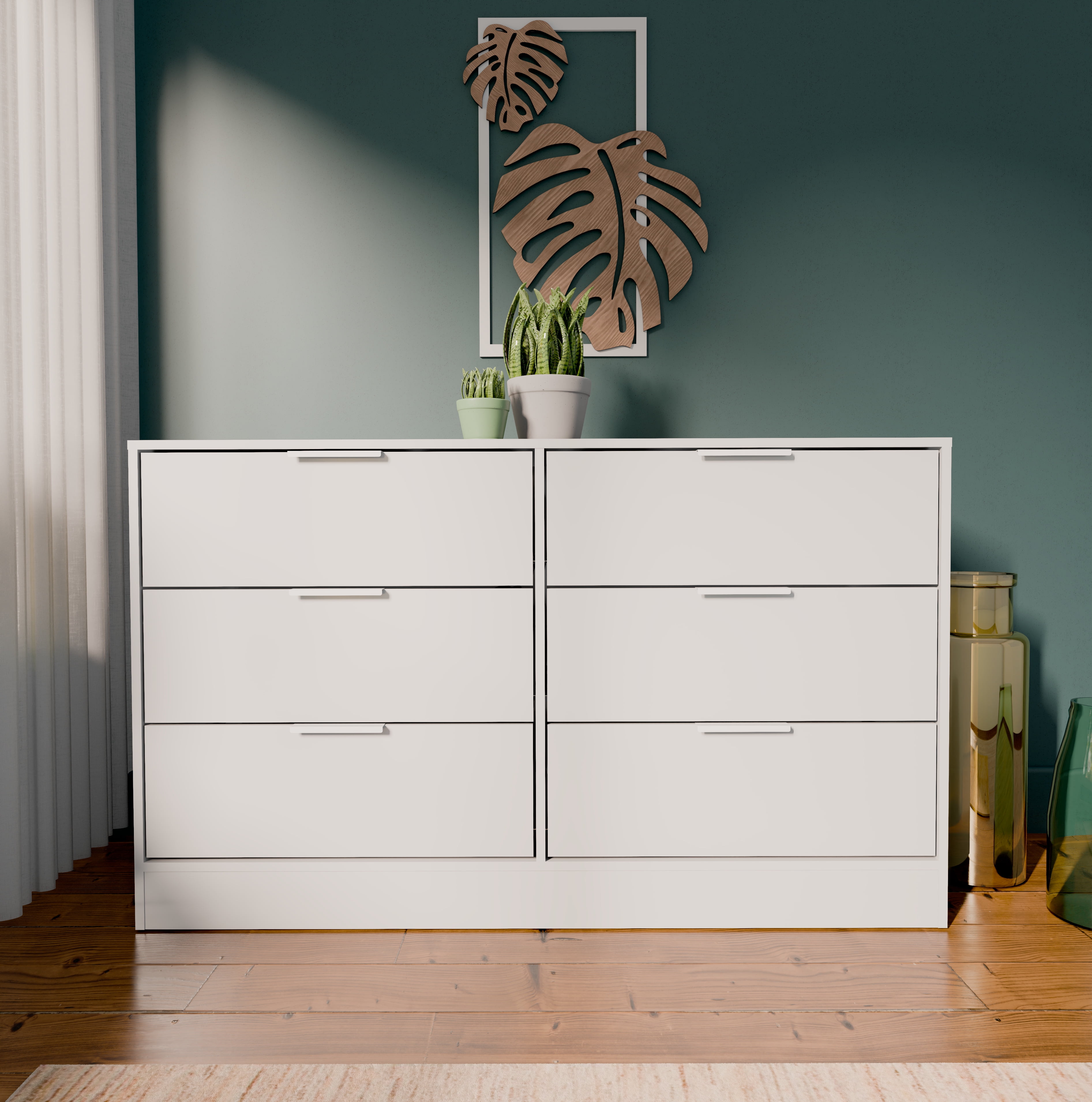 Kappesberg Fresno White 3-Piece Dresser and 2 Nightstands Set – 6-Drawer Modern Bedroom Combo - for Adults and Teens