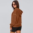 thumbnail image 5 of Lightweight Hooded Pullover Sweatshirt with Half Zip and Pockets, Soft Fleece Fabric Women’s Casual Pullover for Winter, Comfortable Chic Style Light Brown, 5 of 5
