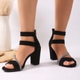 thumbnail image 3 of Xucatan Women's Rhinestone Block Heel Sandals, Faux Suede Open Toe Dress Shoes with Back Zipper, Sparkly Ankle Strap Pumps, Versatile Evening Party Footwear Gift, 3 of 9