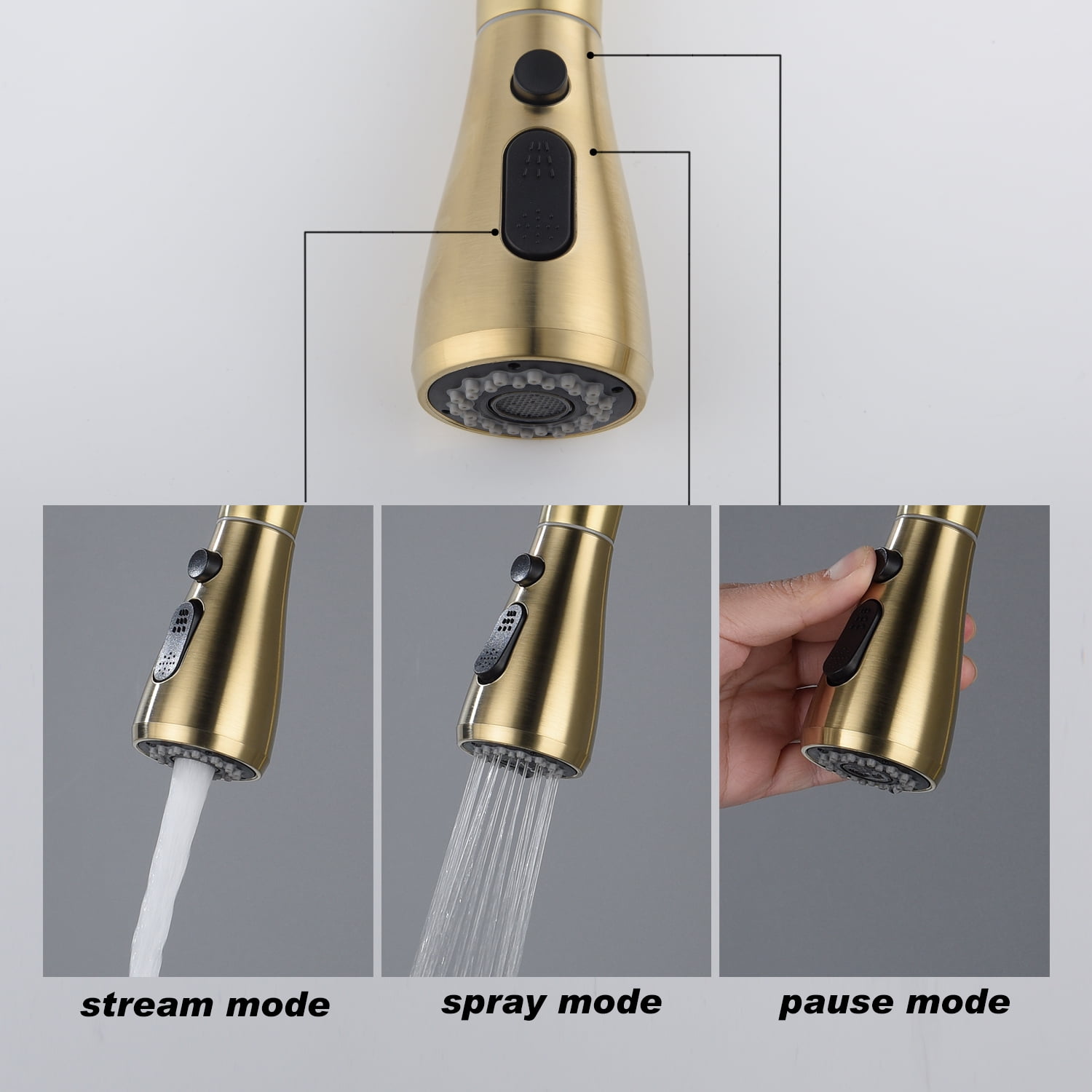 Izzovium Brushed Gold Kitchen Faucet with Pull Out Sprayer, 360° Swivel High Arc Stainless Steel Faucet, 2 Water Modes (Stream/Spray), Single Handle for Easy Control
