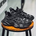 thumbnail image 5 of Men's White Black Chunky Platform Dad Sneakers, Breathable Mesh Fashion Athletic Shoes, Non-Slip Casual Walking Shoes for Daily Wear, 5 of 9