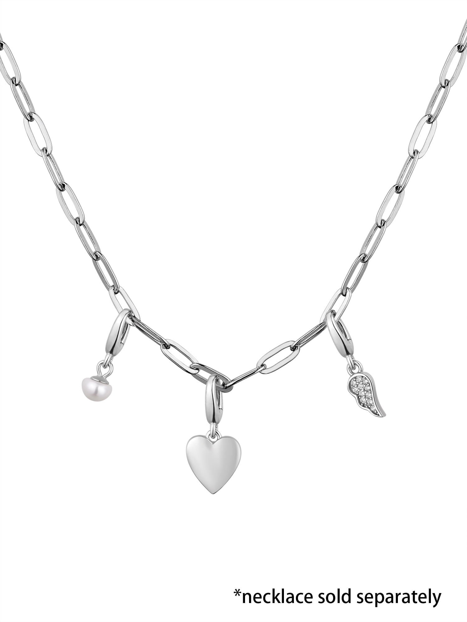 Brilliance Fine Jewelry Simulated Diamonds Heart Angel Charm Set in Sterling Silver