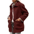 thumbnail image 3 of BiZtdJrK Women's Winter Faux Fur Coats Casual Long Sleeve Lapel Jackets Solid Color Button Down Fleece Sherpa Outerwear with Pockets Fall Winter Clothes Prime Day Sales Today 2025 Red L, 3 of 9