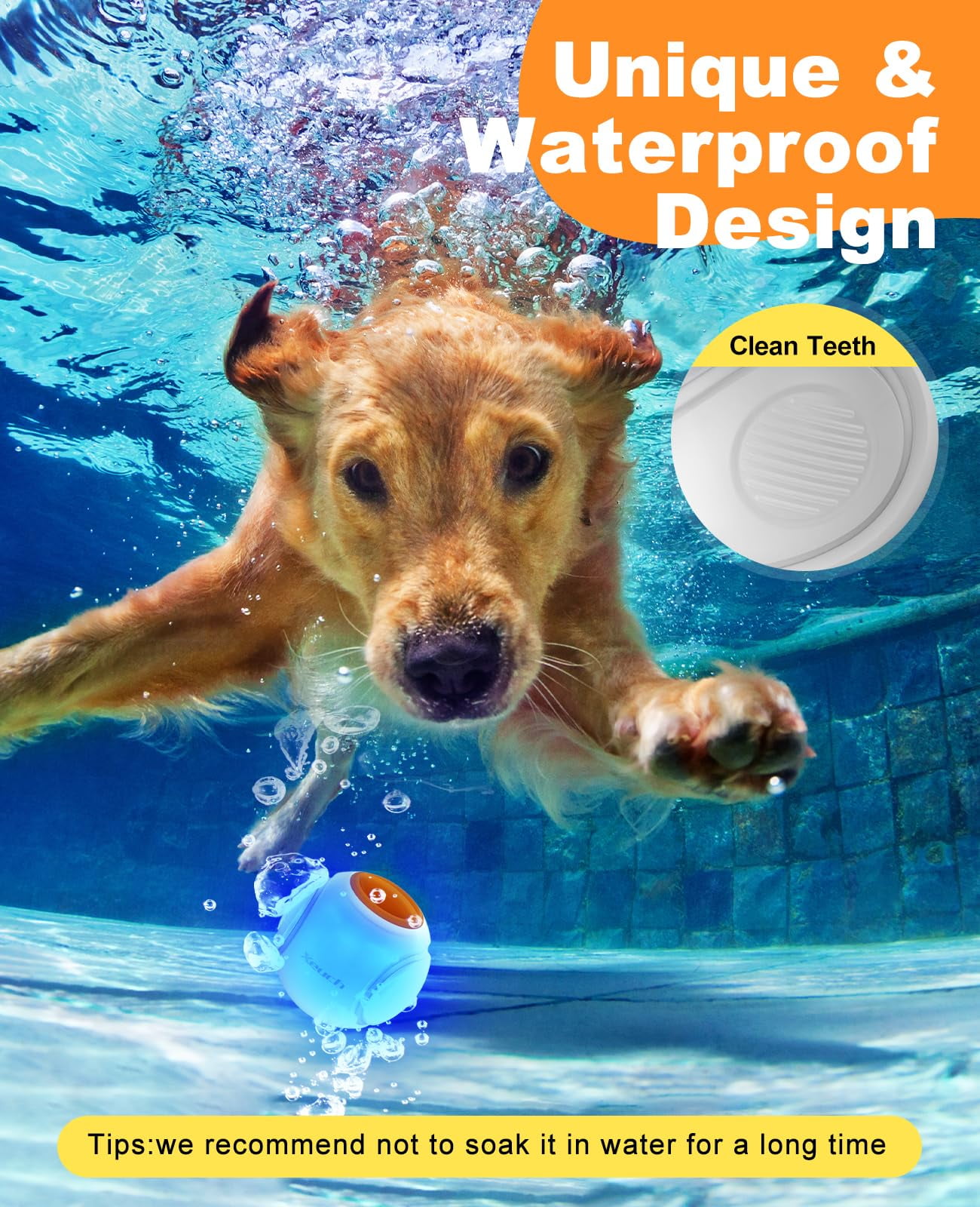 LED Light Up Dog Ball Toys, Rechargeable Bounce-Activated Durable Fetch Ball, Natural Rubber, 2.5 inches