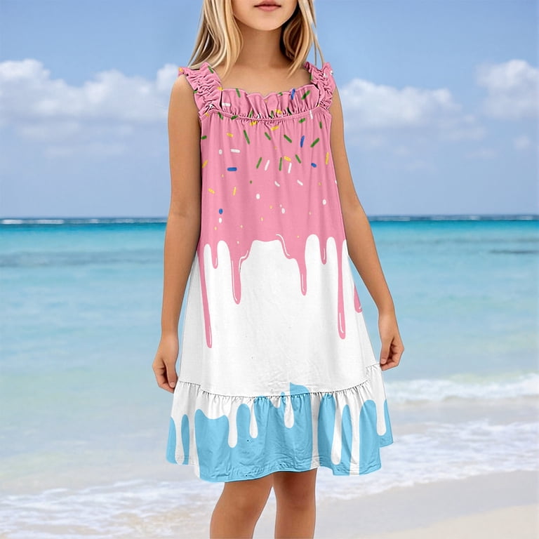 ice cream dress 5t Girls Print Sleeveless Dress, Casual A-Line Sundress for Kids 5-14 Years ColorFamily_WHITE Color:SADDLE Aralina Elegant Burgundy Autumn Jojo siwa Super soft fabric stays