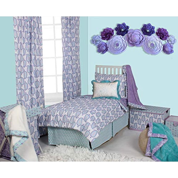 Bacati - Paisley Cotton Percale Girls Toddler Bedding (Lilac/Purple/Aqua Paisley, 4-Piece Toddler Bedding Set)
