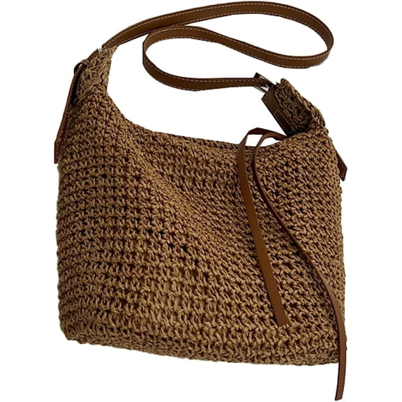 Kukuzhu Straw Bag for Women Handwoven Tote Hobo Bag Large Crossbody Bag Summer Beach Straw Bag Travel Shoulder Bag for Women