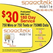 $30 Prepaid GSM SIM Card Rollover 750 Minutes Talk Text Data 180-Day Service With Canada & Mexico Roaming