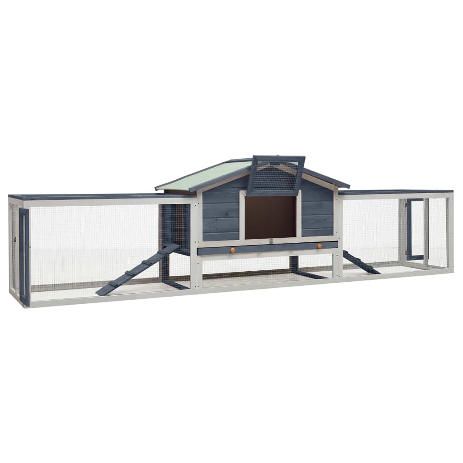 Pefilos 122" Multi-Level Wooden Rabbit Hutch with Run Outdoor and Indoor Bunny Condo, Large Rabbit House with Green Roof and Easy-Clean Tray, Gray Pefilos 122" Multi-Level Wooden Rabbit Hutch with Run Outdoor and Indoor Bunny Condo, Large Rabbit House with Green Roof and Easy-Clean Tray, Gray
