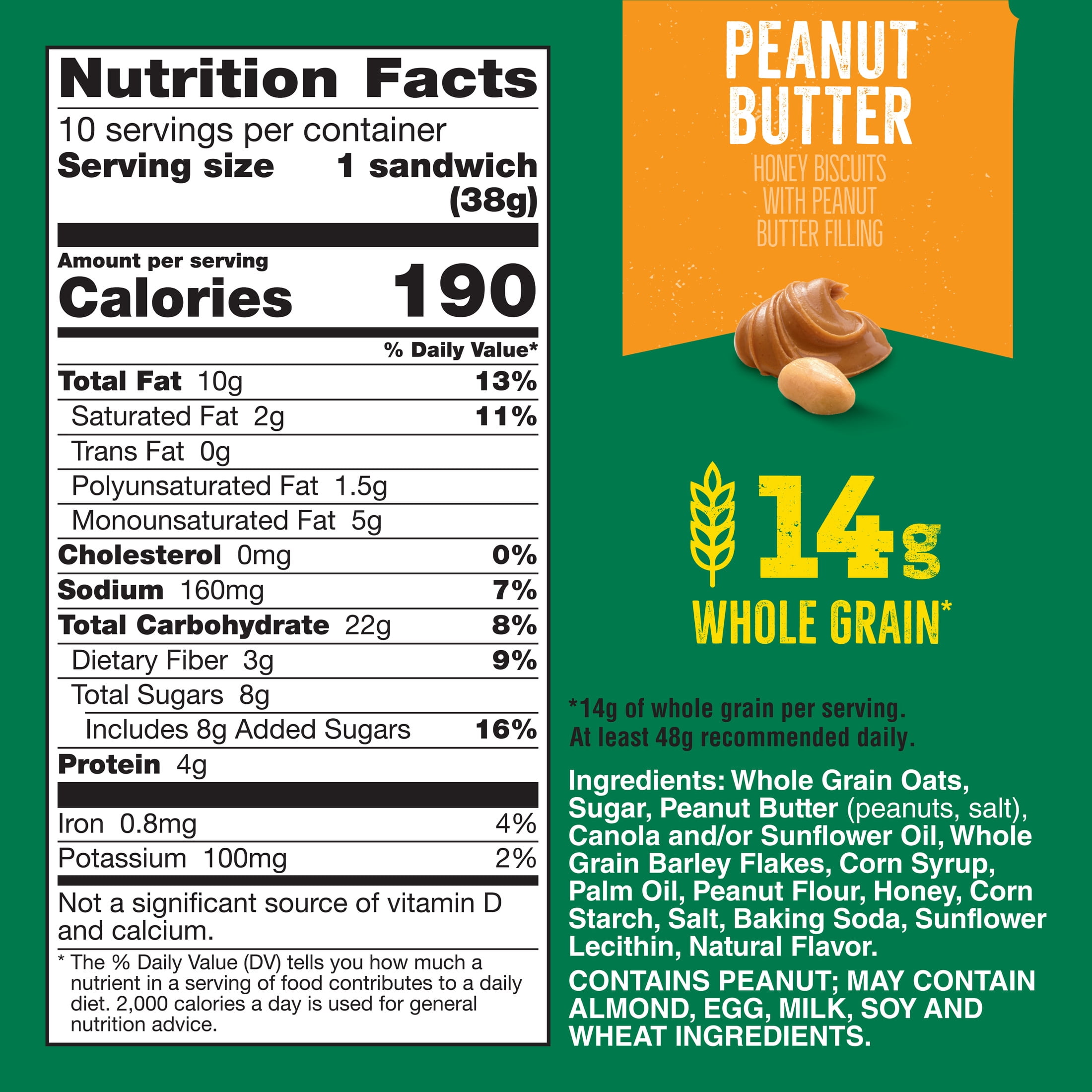 (6 pack) Nature Valley Biscuit Sandwiches, Peanut Butter, Snack Bars, 10 Bars, 13.5 oz