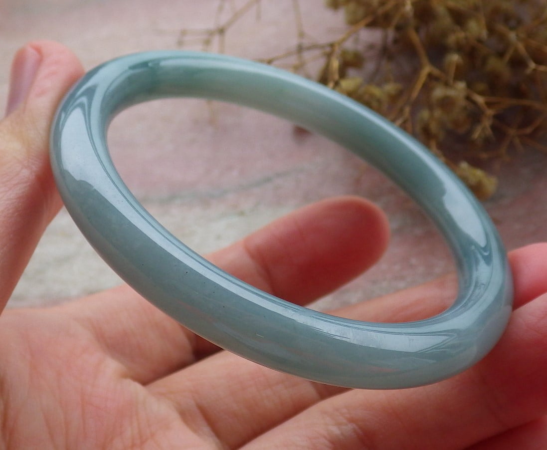 Certified Icy Green Pale Lavender Burma 100% Natural A JADE Jadeite Circle Bangle Bracelet 53 mm 662053 TN