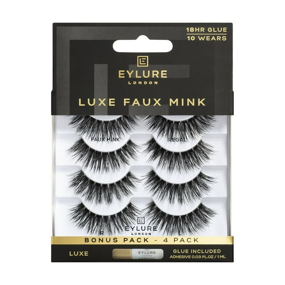 Pestañas postizas Eylure Luxe Faux Mink Regal con pegamento, 4 pares