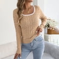 thumbnail image 4 of thefmos Trendy Fall Sweaters for Women Long Sleeve Square Neck Casual Knit Pullover Tops Loose Casual Basic Winter Outfits, Khaki S, 4 of 8