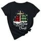 thumbnail image 2 of Puntoco Camiseta de cuello redondo para mujer Camiseta con estampado de árbol de Navidad de celosía Camiseta de manga corta tops Puntoco Puntoco-9165, 2 of 8