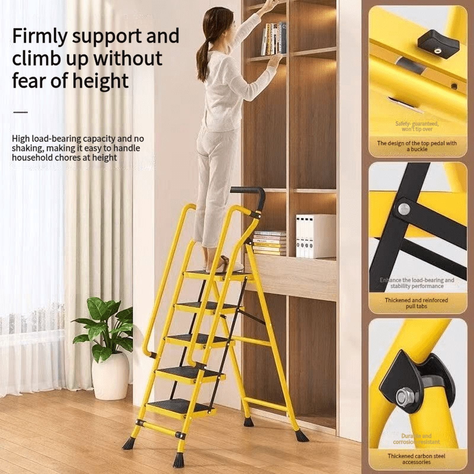 5 Step Ladder with Handrails, Folding Step Stool with Anti-Slip Wide Pedals