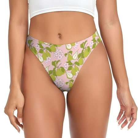 Qokaie Pears And Flower Printed Women s Cotton Thong Underwear  Sexy Breathable Panties G-string-Medium