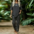 thumbnail image 5 of Cagogo Women Plus Size 2 Piece Shorts Set Casual Summer Cruise Outfits Loose Round Neck Tshirt Wide Leg Pants Matching Lounge Tracksuits Boho Beach Travel Airport Clothes, Black 2XL, 5 of 7