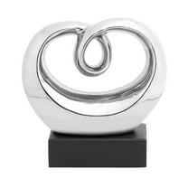 10" x 10" Silver Ceramic Swirl Abstract Sculpture with Black Base, by DecMode
