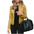 thumbnail image 6 of adviicd Women's Trendy Faux Leather Long Sleeve Jackets Motorcycle Outwear Casual Fit Zip Up Coats for Fall Winter (Yellow, 4XL), 6 of 9