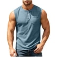 thumbnail image 2 of Eltusu Men's Tank Tops with Pockets, Crew Neck Button Sleeveless Basic Muscle Shirts Blue Size L, 2 of 6