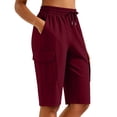 thumbnail image 5 of Oiangi Women's Cargo Shorts Elastic Waist Drawstring Hiking Shorts Straight Leg Athletic Shorts with Multi-Pocket Red 2XL, 5 of 8