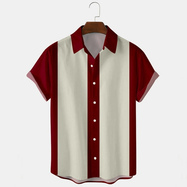 Weiqiqre T-shirt Homme Décontracté Boutons Imprimé Plage Rayé Col Rabattu Manches Courtes Chemise Blouse Décontractée, Coupe Régulière, Lavable en Machine, Polyester, Tenue d'Été