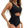 thumbnail image 4 of TTUHYWXI Womens One Piece Swimsuits Push Up Tummy Control Bathing Suit Cutout Ruched Slimming Swim Suits 2026 (Black, L), 4 of 5
