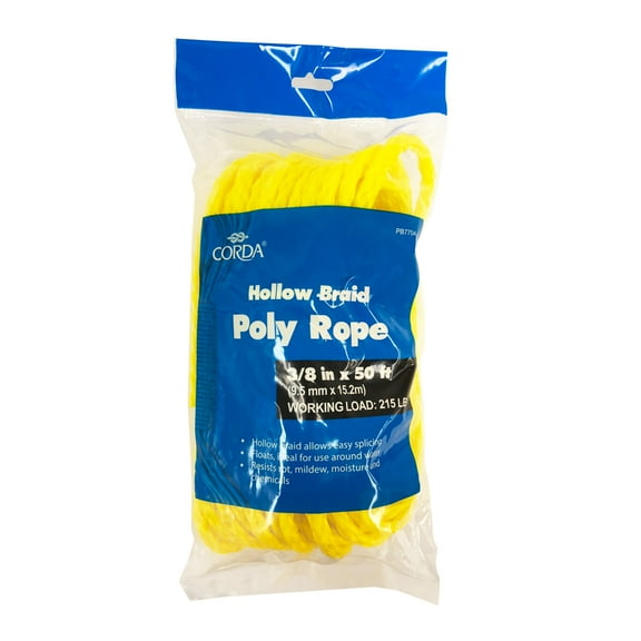 CORDA Hollow Braid Poly Rope, 3/8" x 50'