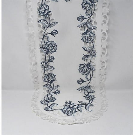 

12 x 65 in. Blue Rose on White Fabric Table Runner