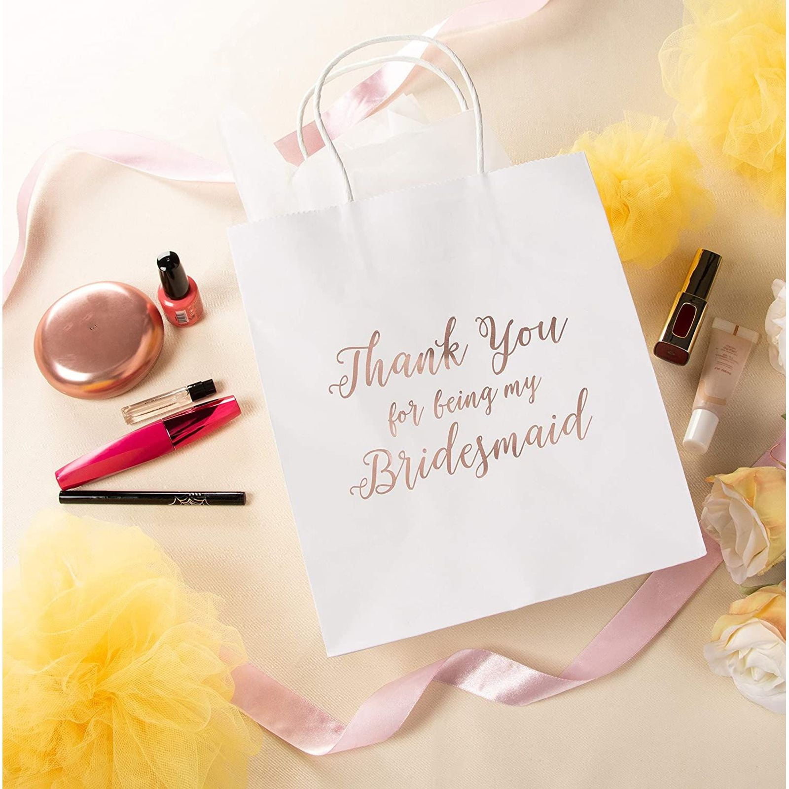 15-Pack Team Bride Gift Bags with White Tissue Paper for Bridesmaid  Proposal, Bridal Shower, Wedding Party Favor Bags with Handles, (Rose Gold  Foil, White, 8x4x9 in)