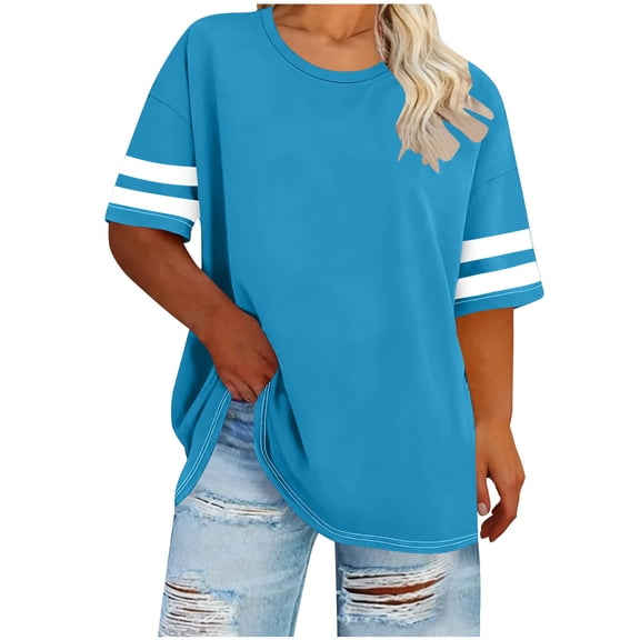 Tnhcen Women's Plus Size Crew Neck Striped Sleeve Loose Fit Graphic T Shirt XL-5XL, Spring Summer Casual Basic Loose T-Shirt with 95% Polyester 5% Spandex Stretchy Fabric